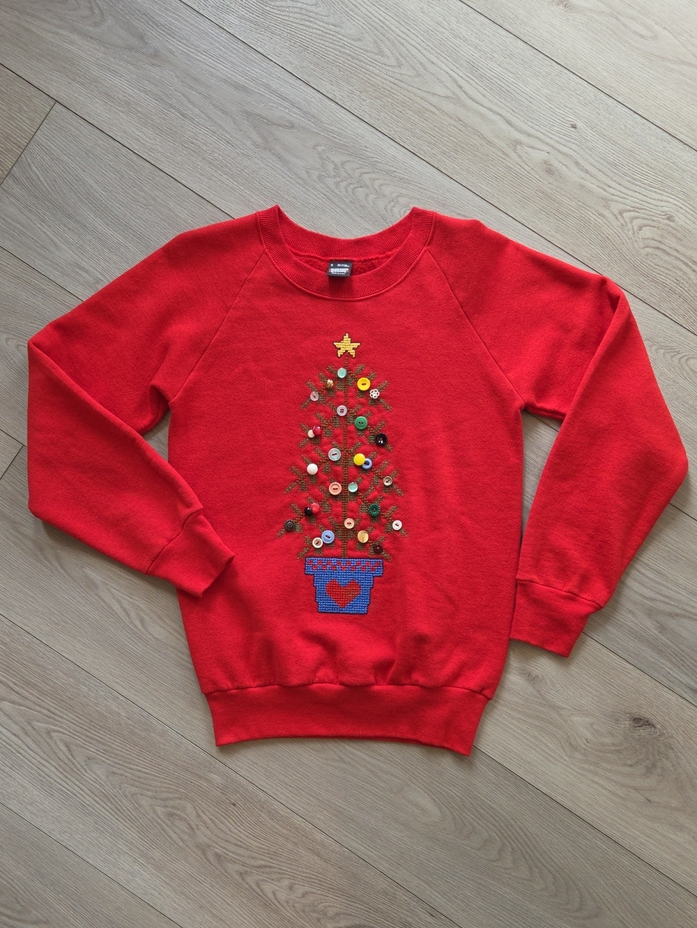 Vintage Screen Stars Christmas Sweater Cross Stitch Tree With Buttons, Small